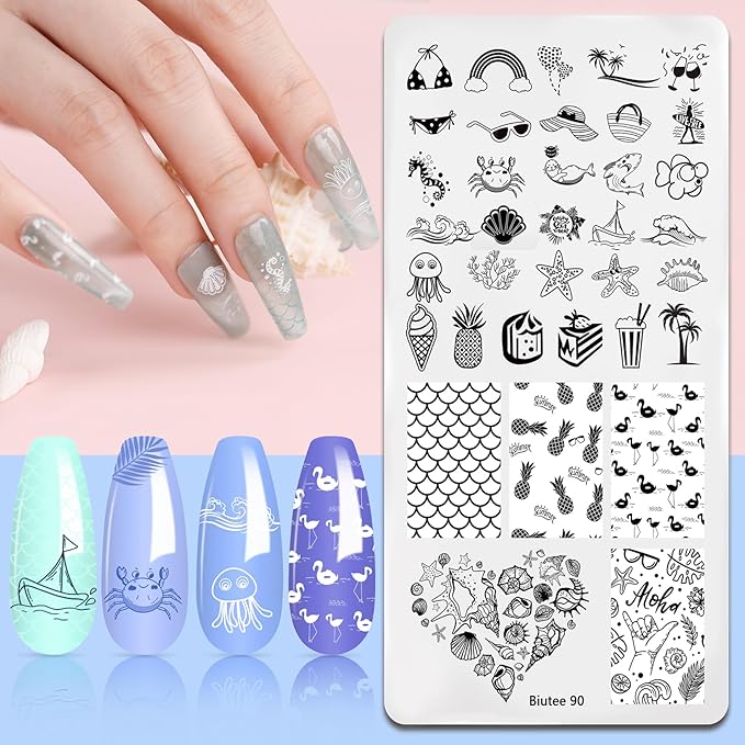 Biutee Nail Art Stamping Plates Set 10PCS French Line Stamp Templates, Nail Stamping Kit with Silicone Nail Stamper for DIY Print Manicure Salon Design Gift In Home