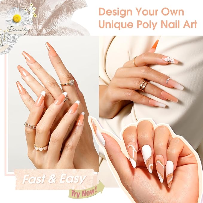 Nude Poly Nail Gel, ROSALIND 2.7 oz Nude Poly Extension Gel Builder, Nail Thickening Extension Easy to DIY Use Need UV Lamp