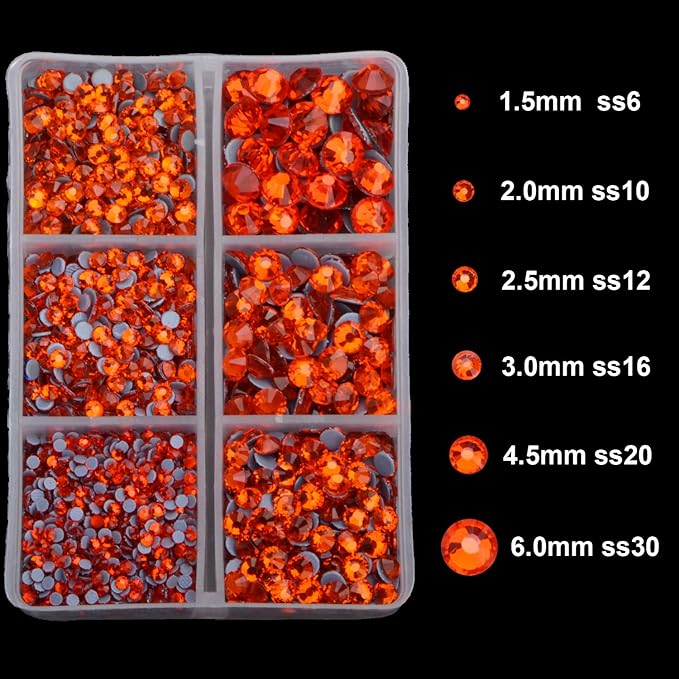 4000pcs Mixed Size Hot Fix Round Crystals Gems Glass Stones Hotfix Flat Back Rhinestones (Orange)