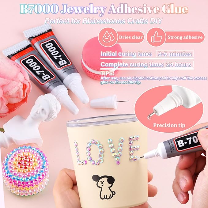 30000Pcs Resin Rhinestones for Bedazzling with B7000 Jewelry Glue, AB Flatback Gems Rhinestones for Crafting, Clothing Tumblers Mugs Shoes Fabric Decor Nail Art