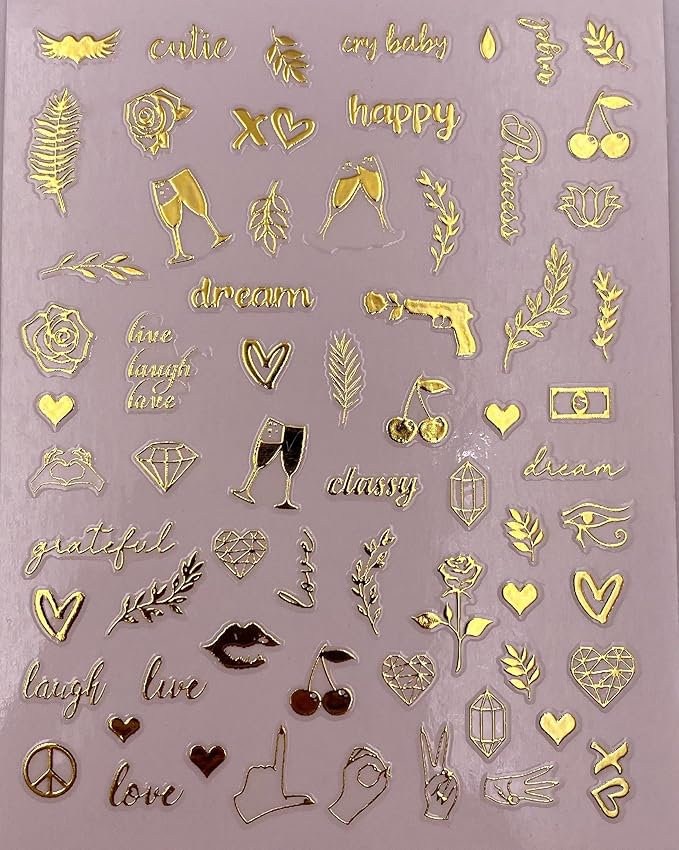 Impressed Authentic 5 Sheets Gold Luxury Nail Art Stickers 500+ Metallic Nail Decals for Fake Acrylic Nail Design Decor Charms for Women (Classy)
