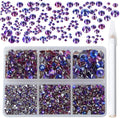 Bymitel 5000 Pieces 6 Mixed Sizes Glue Fix on Glass Rhinestones Round Crystal Gems Flatback for DIY Jewelry Making with one Picking Pen(6-Sizes 5000PCS, Purple Velvet)