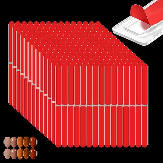 Qenk 12 Sheets Double Sided Tape for Nails, Nail Tape for Press on Nails, Double Sided Nail Tape for Nail Art Display Salon Supplies (Style-Red)