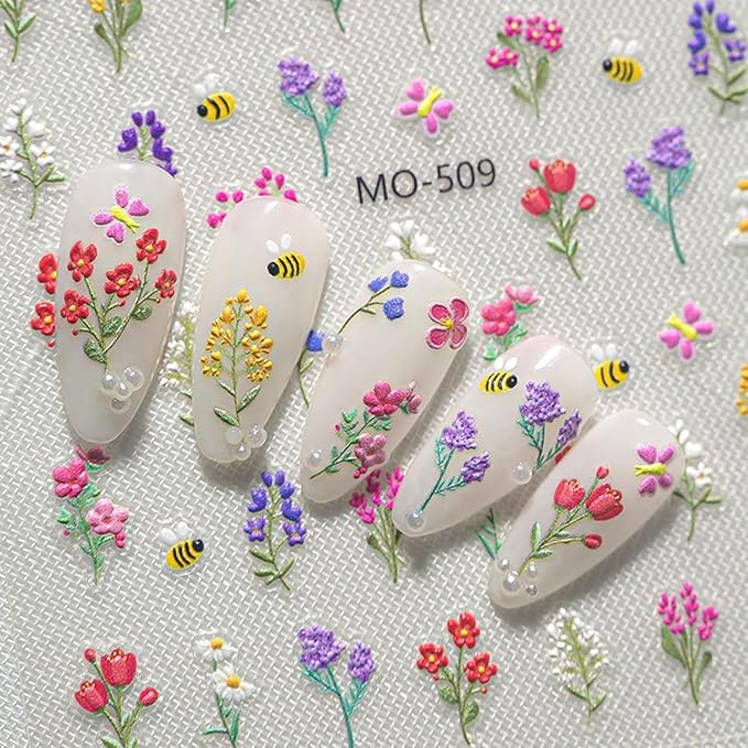 Flower Nail Stickers Elegant Art Floral Nail Decals Charms 3D Self-Adhesive Bouquet DIY Date Spring Summer Nail Supplies Manicure for Nail Decorations 3 Sheet
