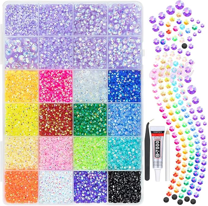 2-6mm Light Purple AB Resin Rhinestones w B7000 Glue for Crafting Bedazzling Flatback Colorful Jelly Stones Diamonds Gems Bedazzler Kit for Nails Face Eyes Makeup Tumblers Bottles Crafts Shoes
