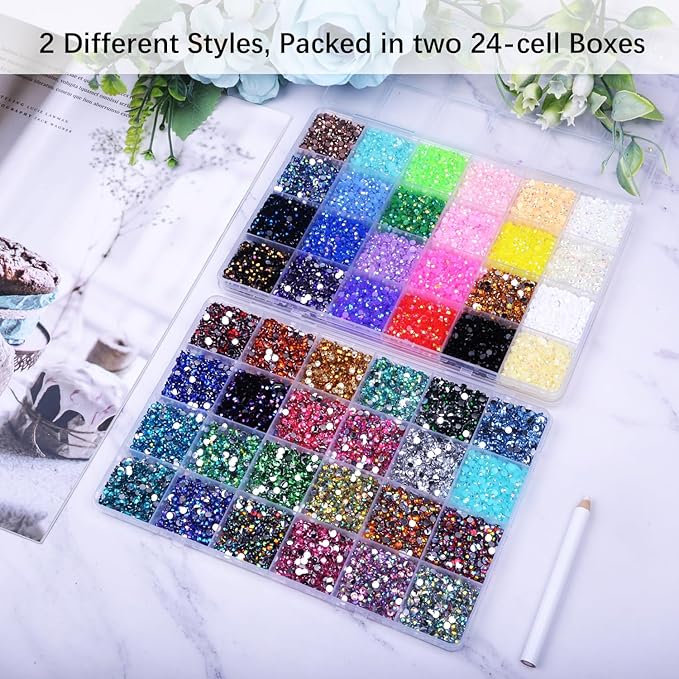 48000Pcs Gems for Crafting,Resin Jelly Rhinestones for Crafting, 48 Color 3mm Flatback Gems for Diamond Art DIY Crafts Clothing Shoes Nail Art Decoration