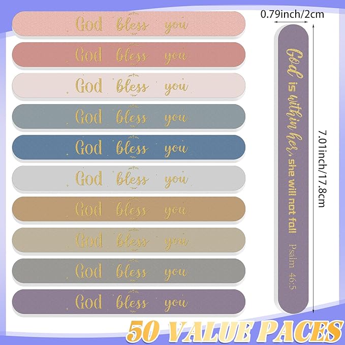 50 Pack Christian Gifts for Women Scripture Mini Nail Files Christian Party Favors Bible Verse Emery Boards Religious Small Gifts for Teacher Mother Employee Staff Coworkers Office Supplies