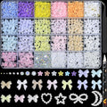 HNUIX Bow Nail Charms - 3D Multiple Colors, Bow-Knot, Flower, Pearls, Flat Back Rhinestones, with Kit, for Nail Art
