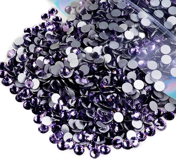 Genie Crystal ss20 1440 Pcs Purple Flatback Rhinestones, 10 Gorss 5mm Bling Tanzanite Glass Rhinestones Glue Fix Stone for Tumbler, Shoes,Clothes,Makeup,Nail Art,DIY Crafts