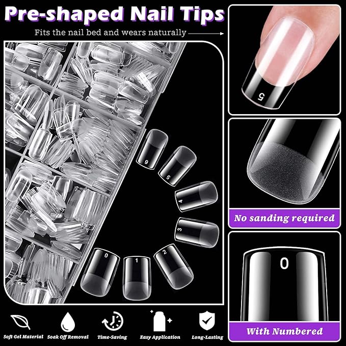 LoveOurHome 600pc Short Square Nail Tips Clear Fake Nails Short Square Gel Nail Tips Full Cover Acrylic Nails Clear Press on Nails Women False Nail 15 Sizes Fingernails for Nail Tip Extension