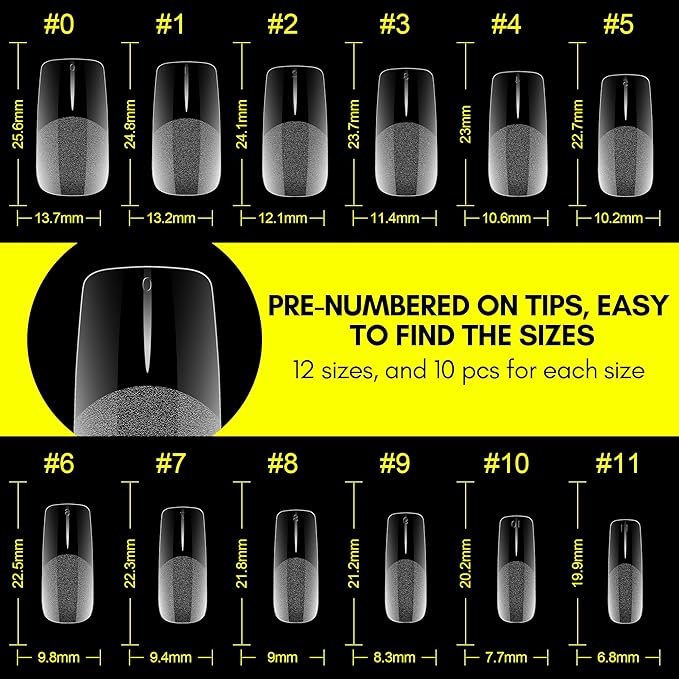 Makartt Medium Square Fake Nail Tips: 120pcs Clear Full Cover Half Matte Soft Gel Pre-shape Acrylic Gel Press on Extension for Nails, 12 Sizes French Manicure Salon Home DIY with Box