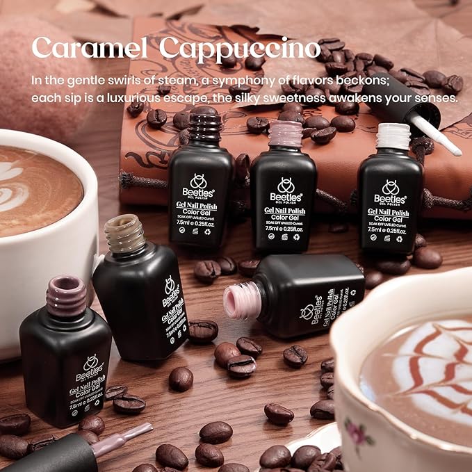 beetles Brown Gel Polish Set - 6 Colors Coffee Brown White Neutral Pink Nude Gel Nail Polish Caramel Cappuccino Soak off Uv Led Lamp Needed Nail Art DIY Spring Manicure Spring Gift Set