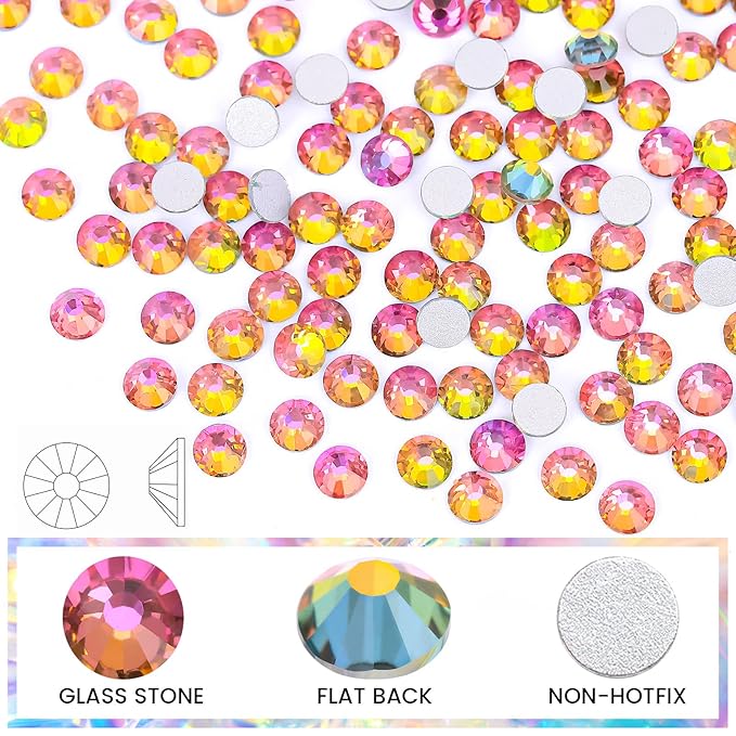 Novani Rhinestones 1440pcs SS10 Glass Rhinestones Crystal Flatback Gemstones for Crafts Nails Makeup Bags and Shoes Decoration（SS10, Rainbow）