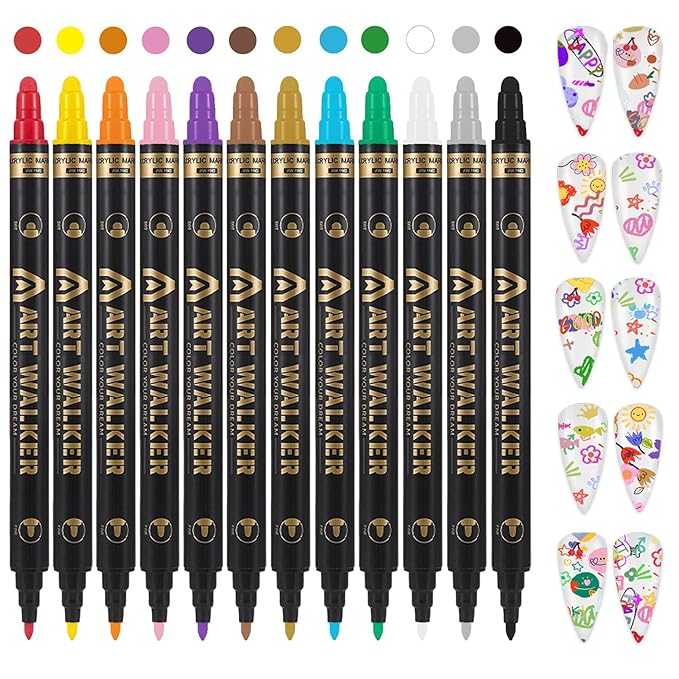 12 Colors Nail Art Pens Set, Dual-head Nail Polish Pens Nail Art Drawing Markers Pen Quick Dry Waterproof Nail Art Painting Pens Kit for Home DIY Nail Art Design