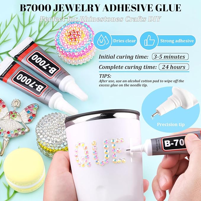 12000Pcs Resin Rhinestones for Bedazzling with 3Pcs B7000 Jewelry Glue, 2 Boxes Transparent AB Flatback Rhinestones for Crafting Crafts DIY, Crystals Gems for Clothing Shoes Tumblers Nail Art Makeup