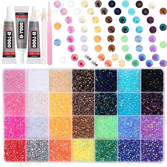 32000Pcs 3MM Colors Flatback Rhinestones for Bedazzling, Mix Sizes Jelly Resin Crystal Rhinestones Gems, Colorful Gems Bedazzling for Crafting DIY Face Makeup Crafts Tumblers