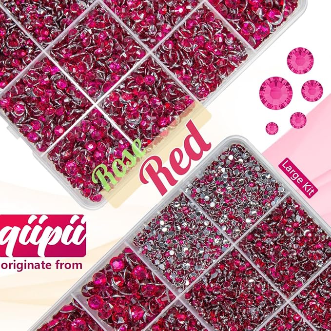 Rose Red Crystal Resin Rhinestones w B7000 Glue for Bedazzling Crafting 2-6mm Dark Hot Pink Flatback Stones Diamonds Gems Bedazzler Kit for Nails Face Eyes Makeup Tumblers Bottles Crafts Shoes