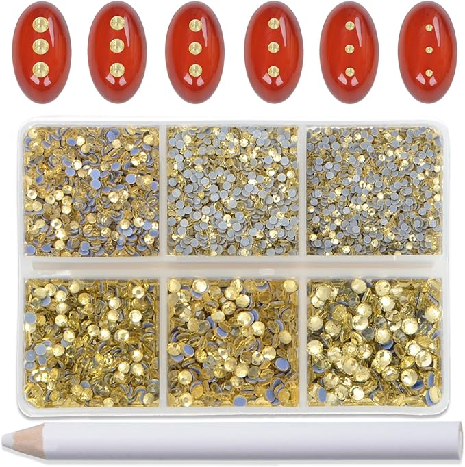 Bymitel Hotfix Crystal Rhinestones Round Gems for Crafts,Mixed 6 Sizes with Wax Pencil Kit, Jonquil 1.3-3.2mm(SS3-SS12/8000pcs)