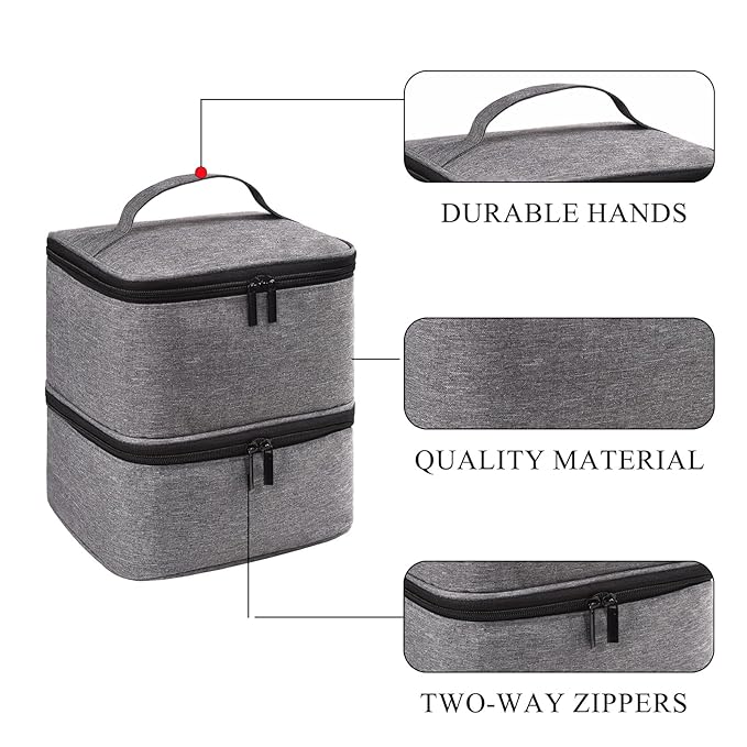 Upgraded Nail Polish Organizer Case - Holds 30 Bottles and 1 Nail Light, Double-layer Nail bag Organzier Case Nail Polish Storage Bag with Handles (Style B-Grey)