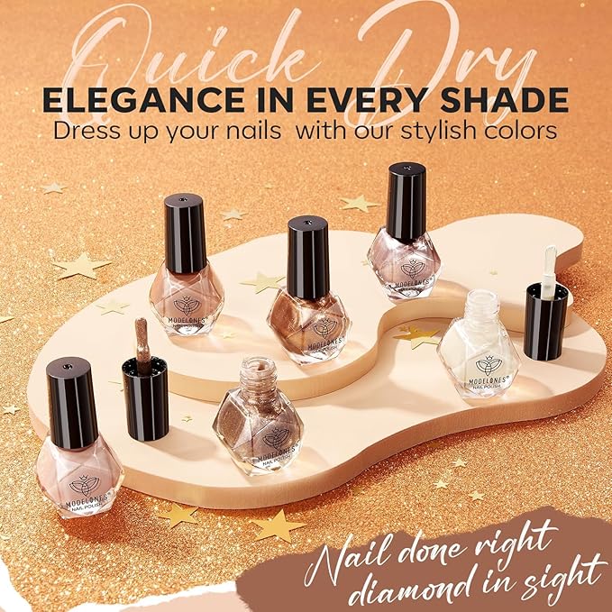 modelones Fall Nail Polish Set, 6 Colors Nude Brown Orange Metallic Bronze Quick Dry Mini Nail Lacquer Kit Shimmer Nail Art DIY Home Salon Manicure Gifts for Women Girls