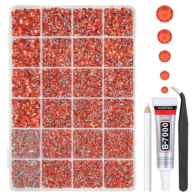 Light Red Crystal Resin Rhinestones w B7000 Glue for Bedazzling Crafting 2mm-6mm Flatback Stones Diamonds Crystals Gems Bedazzler Kit for Nails Face Eyes Makeup Tumblers Bottles Crafts Shoes