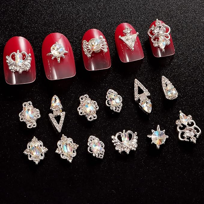 1 Pack of 50 pcs Fusiform Gold Nail Charms Nail Art Kit 3D Nail Charms Nail Gems Nail Rhinestones for Nails Set