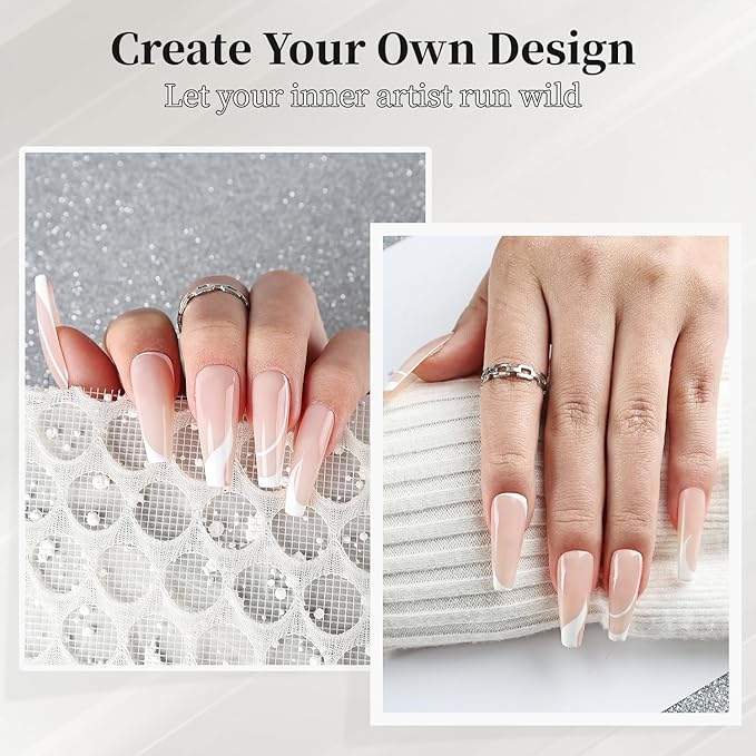 JODSONE White Swirl Nail Art Liner Gel Polish,10ml Classic Color 3D Nail Art Pens Effect Nail Print Design with Thin Brush for French Tips Manicure Painting DIY at Home - LB02