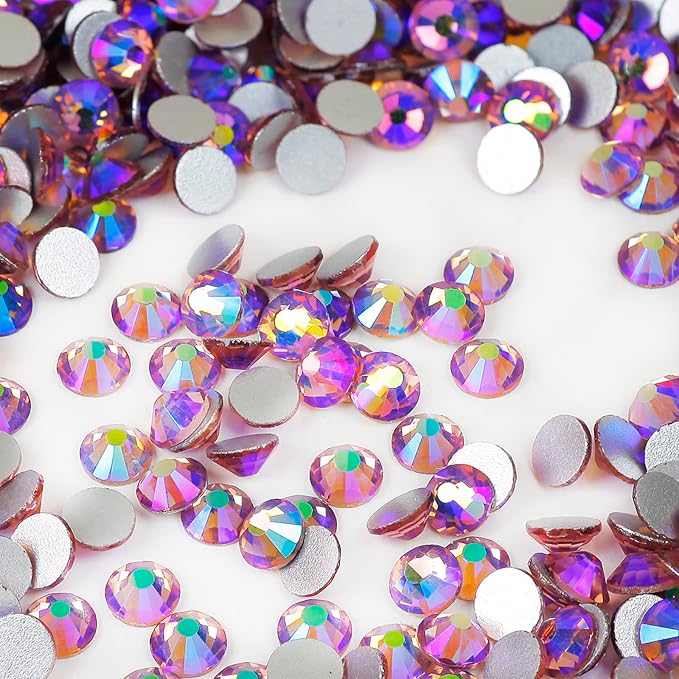 Genie Crystal Light Purple AB Rhinestones SS20, 4.8 mm Light Amethyst Aurora Borealis Flatback Glass Rhinestone for DIY Crafts, Shoes, Wedding Dreass, Tumbler, Cup, Makeup, Bling Decoration