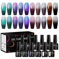 MEET ACROSS Color Changing Gel Nail Polish Set, 12 PCS Shimmer Glitter Mood Temperature Change Colors Kit, Black Brown Green Purple UV Thermal Manicure Gel Gift