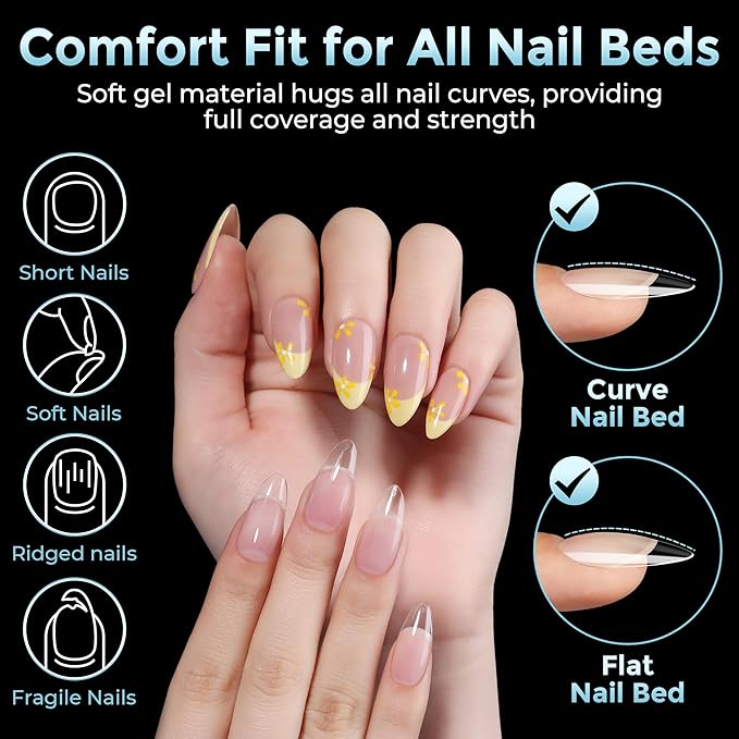 Almond Gel Nail Tips: 360pcs Pre-Shaped Medium Nail Tips Almond Shape Acrylic Fake Nails Half Matte Full Cover Press On Nails for Extension Home DIY Salon 12 Sizes