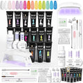 SAVILAND Hema-Free Poly Gel Nail Kit Starter: 15 Poly Gel Nail Colors for 28 Day Long-Lasting, All-in-1 Poly Nail Gel Kit with Slip Solution U V Lamp, Suitable for Trendy Nail Art Home Salon Daily DIY