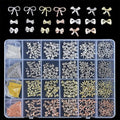 1 Box Gold Silver Alloy Bow Nail Art Decorations Rose Gold Nail Beads 3D Charm Bow Ties Nail Jewelry Ornaments Elegant Bowknots Nail Tips Decorations Manicure Accessories For Nails
