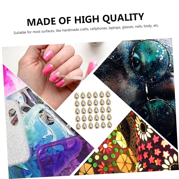 Beaupretty 30Pcs Crystal Nail Art Rhinestones 3D Glitter Waterdrop Oval Nail Gems Stone DIY Jewelry Flat Back Nail Studs Manicure Stickers for Nail Decor Phone Charms