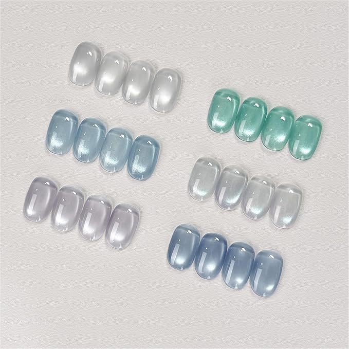 GAOY Cat Eye Gel Nail Polish Set with Magnet, 6Pcs Silver Blue Green Icy Summer Holographic Cat Eye, Reflective Translucent UV Gel, Sea Splash