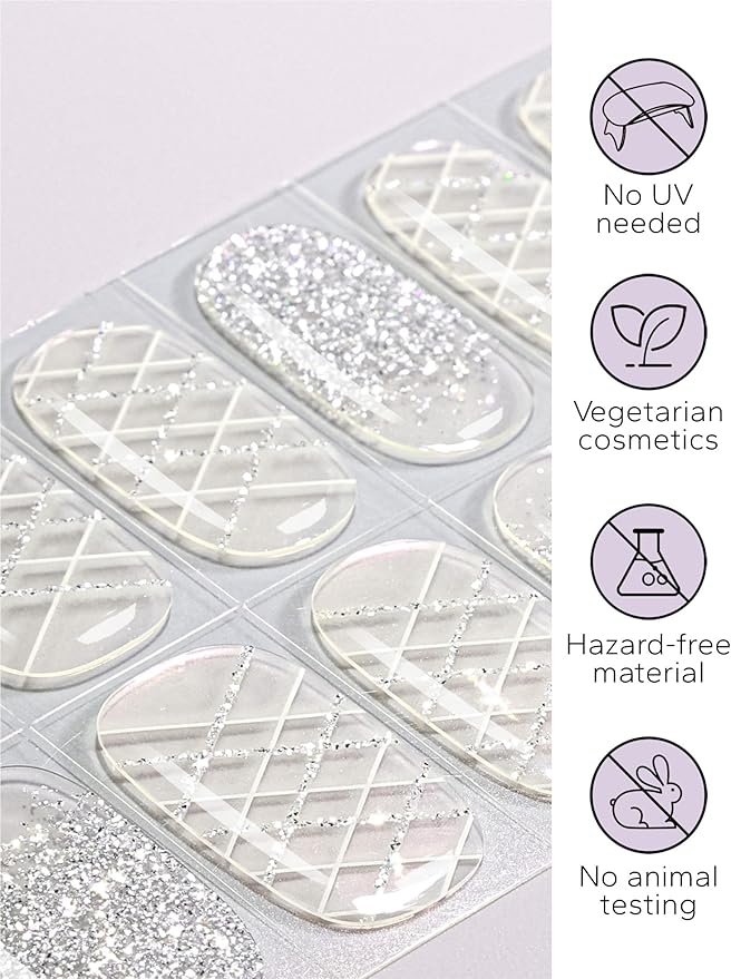 Nail Polish Strips – 32PCS UV Free Salon Quality Wraps, Long Lasting Gel Nail Stickers for Women (Snow Bloom)