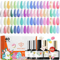 modelones 40 Pcs Gel Nail Polish Kit, 36 Colors 2026 Easter Spring Candy Pastel Gel Polish Set Soak Off LED Soft Light Purple Pink Blue Yellow Green with Base Coat& Matte Glitter Glossy Top Coat