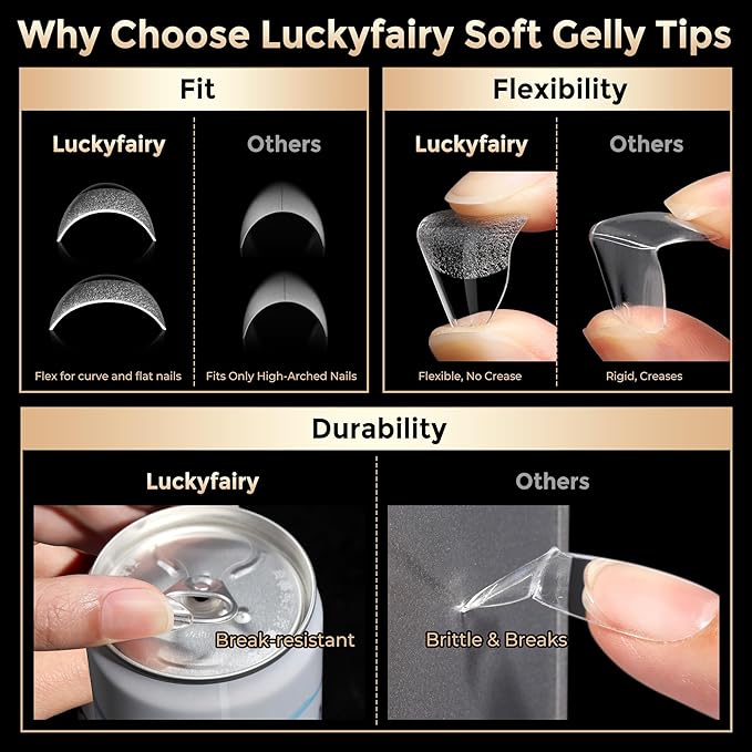 Short Almond Nail Tips: 504pcs Pre-Etched Soft Gel Nail Tips, Tri-Layer Core Short Fake Nails, 12 Sizes Half Matte Full Cover Clear Press on Nails Extension DIY for Flat & Natural Nail Beds