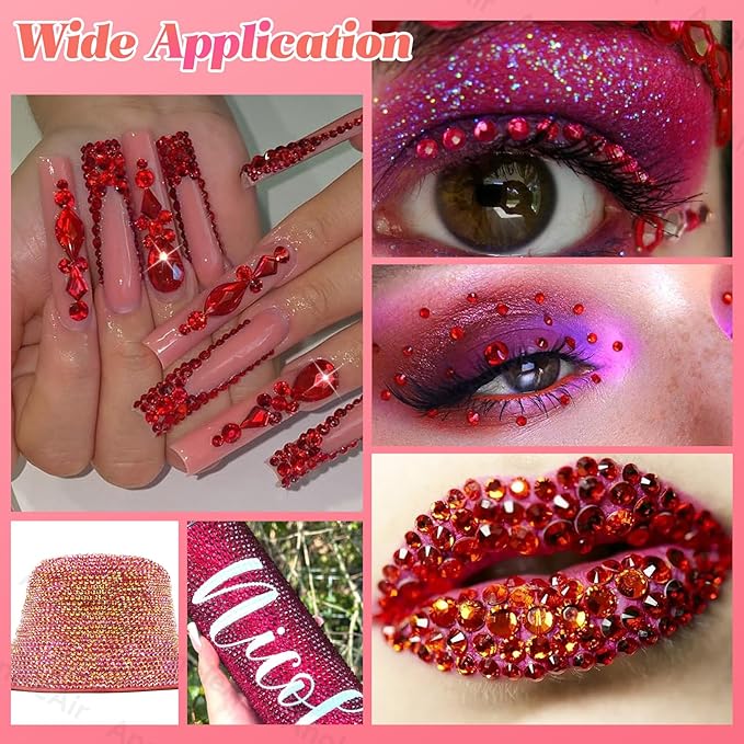 22000 Pcs Red Flatback Pearls and Rhinestones Bedazzling Kit, Resin Rhinestones Gems for Crafting, Mixed Size Half Pearls Gems for Nails Face Eyes Makeup Bottles Shoes DIY Crafts