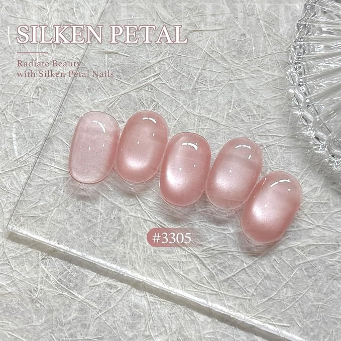 GAOY Pink Glassy Cat Eye Gel Nail Polish, 16ml Glitter Holographic Nail Polish with Magnet, Reflective Translucent UV Gel, 3305 Silken Petal