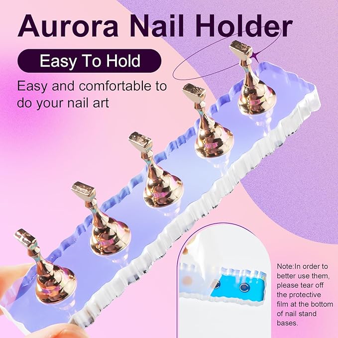 Nail Stand For Press Ons, Nail Holder For Painting Nails With A Heart Shape Acrylic Nail Stand, Easy-To-Clean Press On Nail Stand Nail Art Practice Nail Dispaly Home DIY Salon Supplies (Aurora)