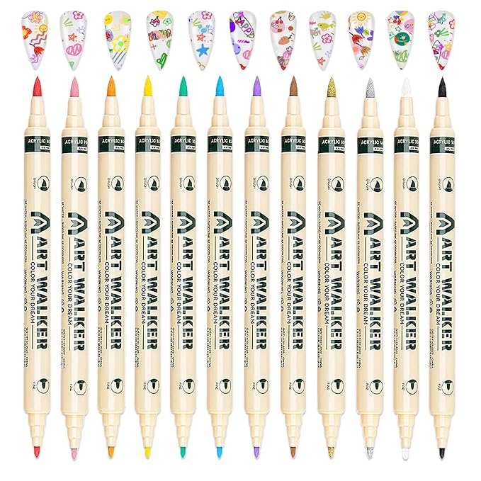 Nail Art Pens Set, Dual-head 12 Colors Nail Polish Pens Nail Art Drawing Markers Pen Quick Dry Waterproof Nail Art Painting Pens Kit for Home DIY Nail Art Design
