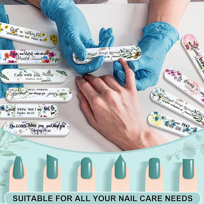 50 Pack Christian Gifts for Women Scripture Mini Nail Files Christian Party Favors Bible Verse Emery Boards Religious Small Gifts for Teacher Mother Employee Staff Coworkers Office Supplies
