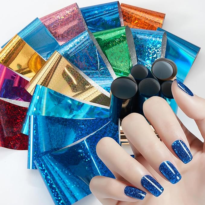 DANNEASY 300 Sheets Holographic Nail Foils Film, Iridescent Nail Art Transfer Foil Stickers Laser Flower Colorful Foil Paper Sheets Starry Sky Star Design Sticker for Nails Decoration Supplies