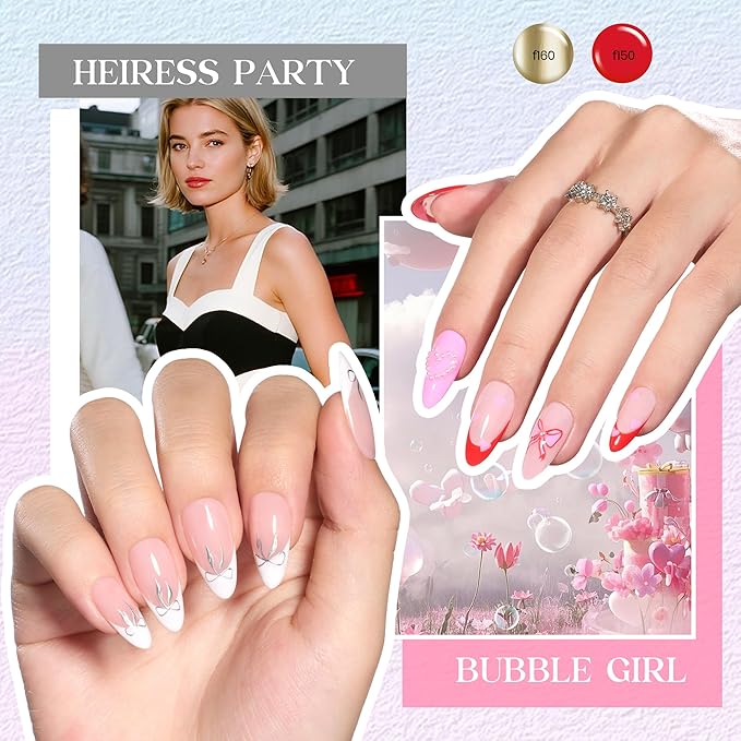Beetles Gel Liner Nail Polish Set 50 Colors French Tip Nail Art Polish Glitter Brown Purple Blue Gel Nails White Pink Swirl Nails Painted Cat Eye Build in Thin Brush Gift for Women