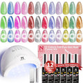 Cat Eye Gel Nail Polish Kit with UV Light，12 Colors Glitter Pink Red Purple Green Blue Gold Shimmer Colors Gel Nail Polish with Magnet Top Base Coat Nail Art Manicure Salon DIY Home Gifts