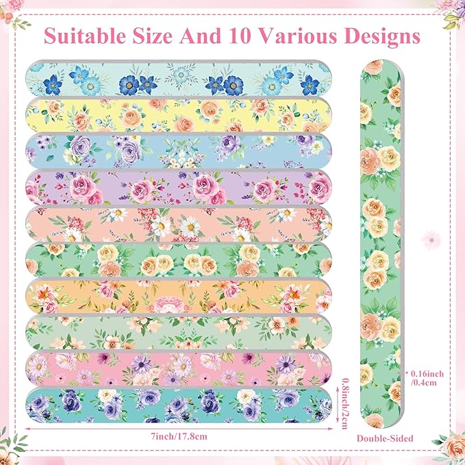 60 Pack Flower Board Nail File for Women Colorful Floral Double Sided Emery Boards Bulk Manicure Tools Party Favors Spring 10 Designs Floral Gifts for Guests Bachelorette Bridal Wedding
