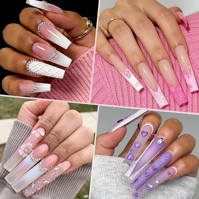 Ranrose 600PCS Clear Extra Long Nail Tips for Acrylic Nails Professional, No C Curve Gel Tips 12 Size XXXL Pre-shaped Half Cover Fake Nail for Press On Nail Extensions
