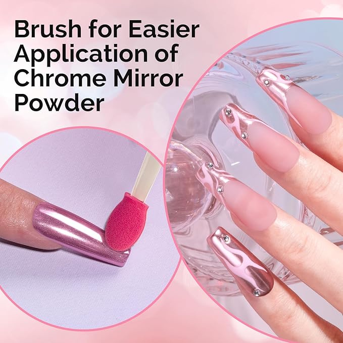 MelodySusie 50Pcs Chrome Nail Powder Brushes, Disposable Dual Sides Eye Shadow Sponge Applicator Eyeshadow Brushes Makeup Brush,Metallic Mirror Effect Brush Pearl Glitter Pen Brush