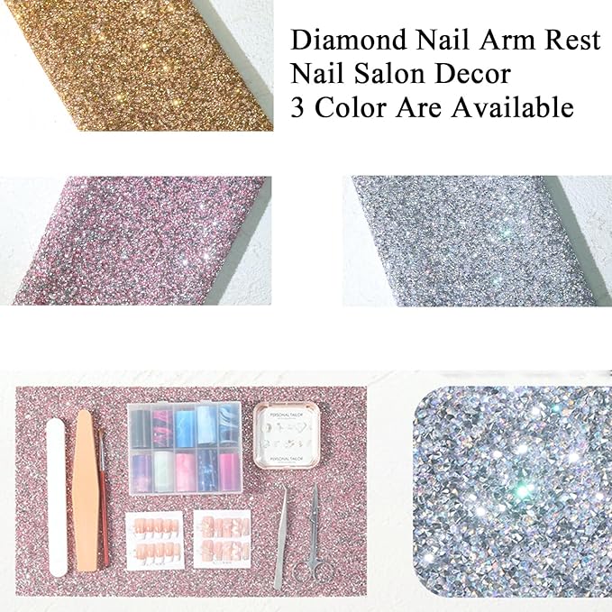 Crystal Nail Art Table Mat Shiny Manicure Hand Rest Pad Foldable Arm Rest for Nails Tech Practice Hand Holder Makeup Mat for Vanity Nail Art Tools