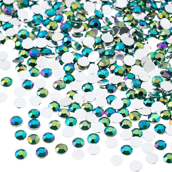 John Bead 2000 Pieces 4mm (SS16), Green AB, Acrylic Round Flat Back Rhinestones for Jewelry Making, DIY Crafts, Nail Art, Face Makeup, Clothes